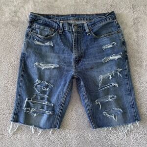 Levis Shorts Mens 34 Cutoffs 10" Inseam Ripped Medium Wash Grunge Ripped Denim